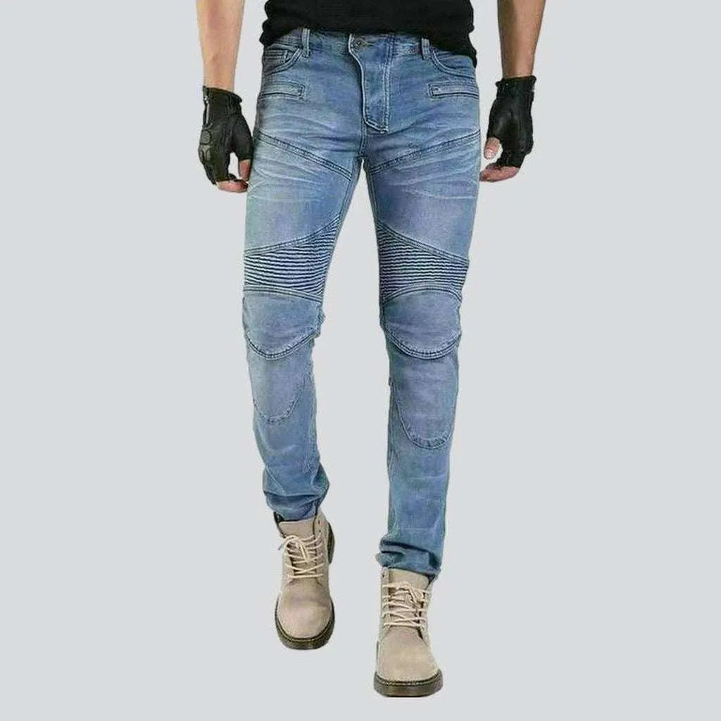 Light blue men's moto jeans