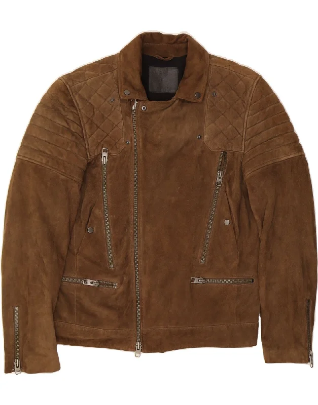 ALL SAINTS Mens Suede Bomber Jacket UK 40 Large Brown Leather