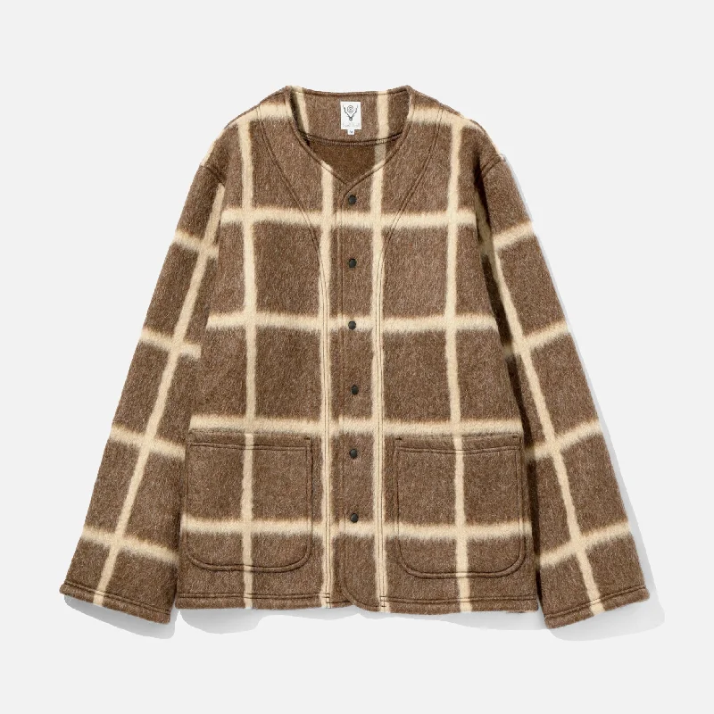 South2 West8 P.P. Cardigan - Pe/Ac/M/W Sliver Plaid - Brown