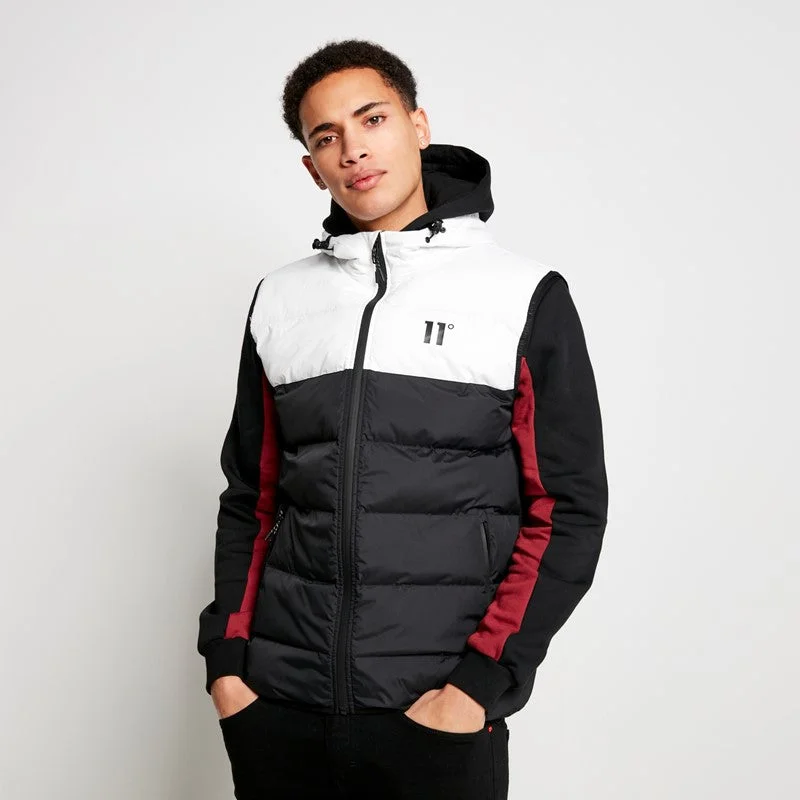 Panelled Block Puffer Gilet With Hood - Black / White