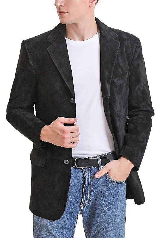 BGSD Men Robert Three-Button Suede Leather Blazer