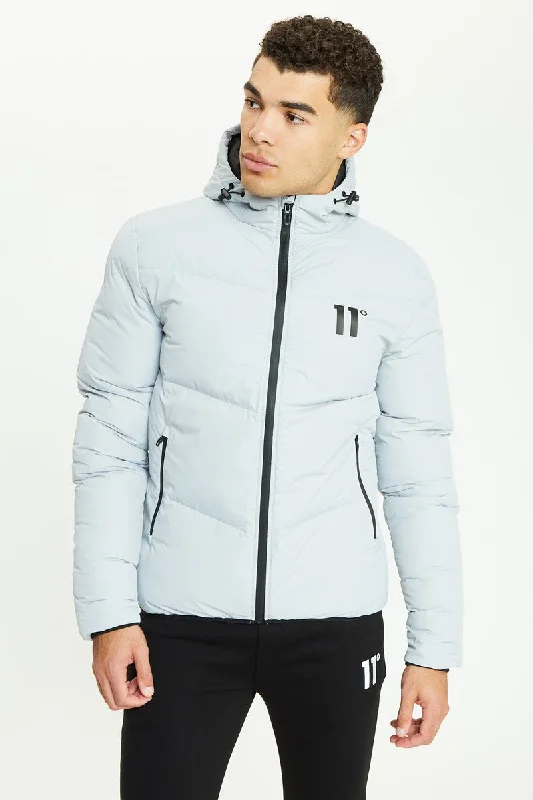 Large Panel Puffer Jacket - Silver