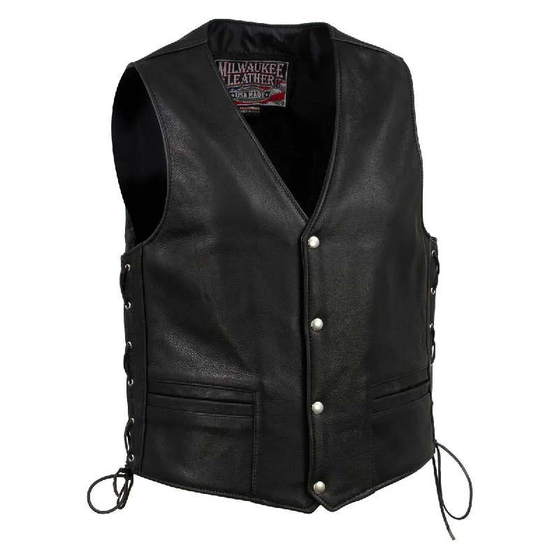 Milwaukee Leather USA MADE MLVSM5003 Men's Black 'Gaucho' Extra Long Back Premium Steerhide Motorcycle Leather Vest