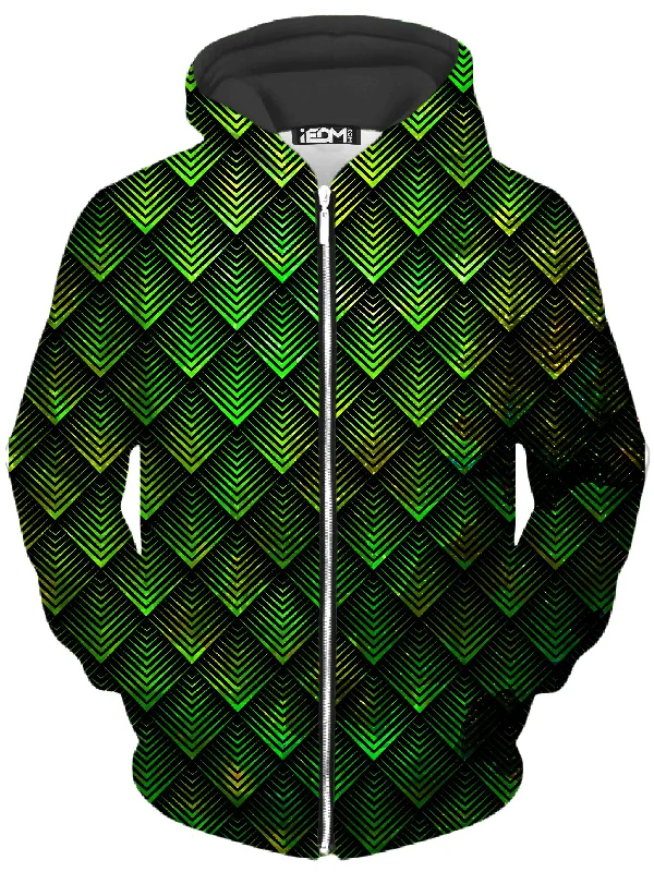 Galactic Dragon Scale Green Unisex Zip-Up Hoodie