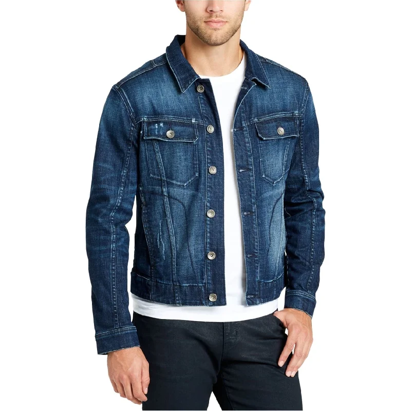 William Rast Mens Embroidered Denim Jacket, Blue, X-Large