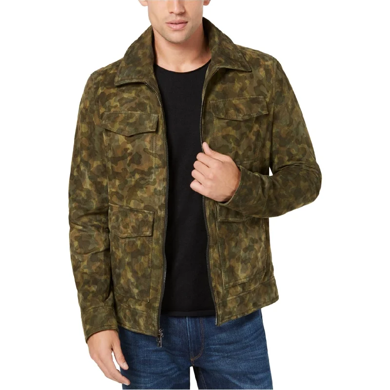 Michael Kors Mens Suede Trucker Jacket, Green, Medium