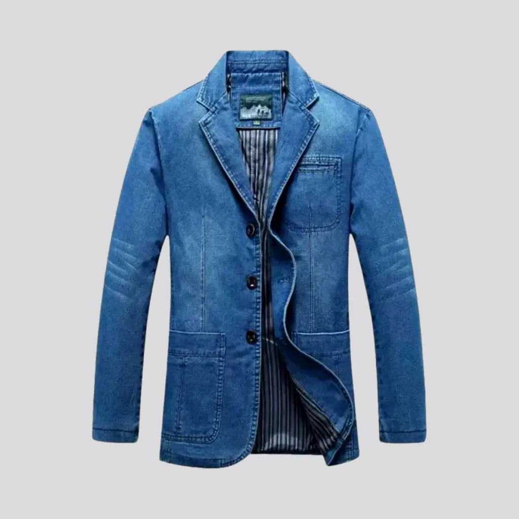 Casual slim-fit men's denim blazer