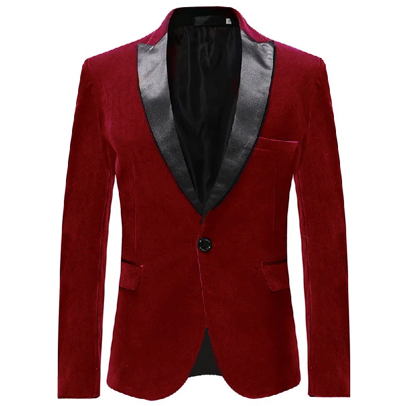 Maroon Velvet Fashion Blazer Pleuche Tuxedo Jacket