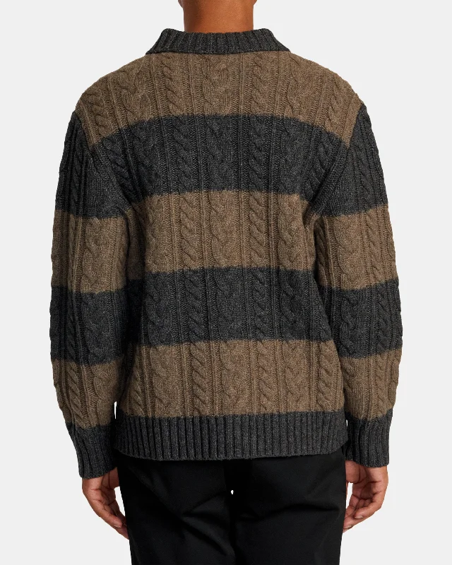 CAMEL/CHARCOAL HEATHER STRIPE