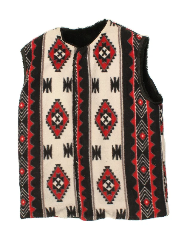 VINTAGE Mens Open Fleece Gilet UK 40 Large Multicoloured Fair Isle