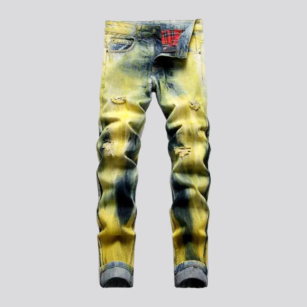 Painted mid-waist jeans
 for men