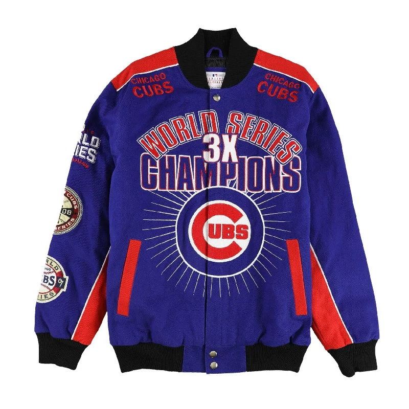 G-III Sports Mens Chicago Cubs World Series 3X Champions Varsity Jacket, Blue, Large