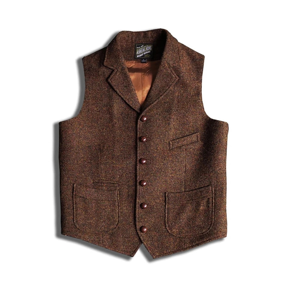 Men's Brown Tweed Vintage Blazer Vest - Sleeveless Victorian Waistcoat