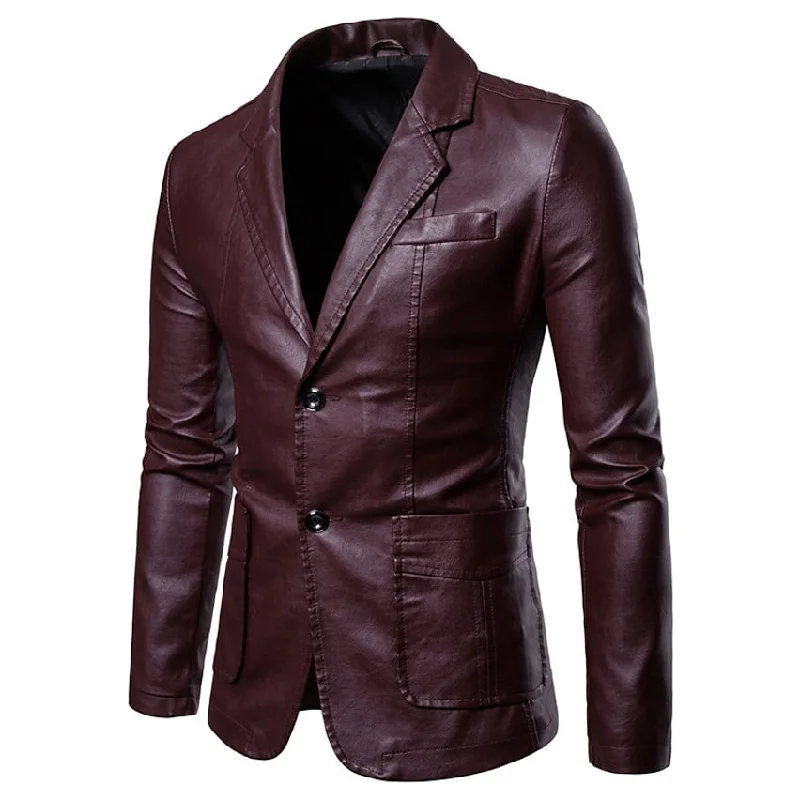 Men's Blazer Faux Leather Jacket