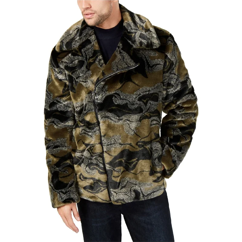 I-N-C Mens Camo Fur Jacket, Green, Medium