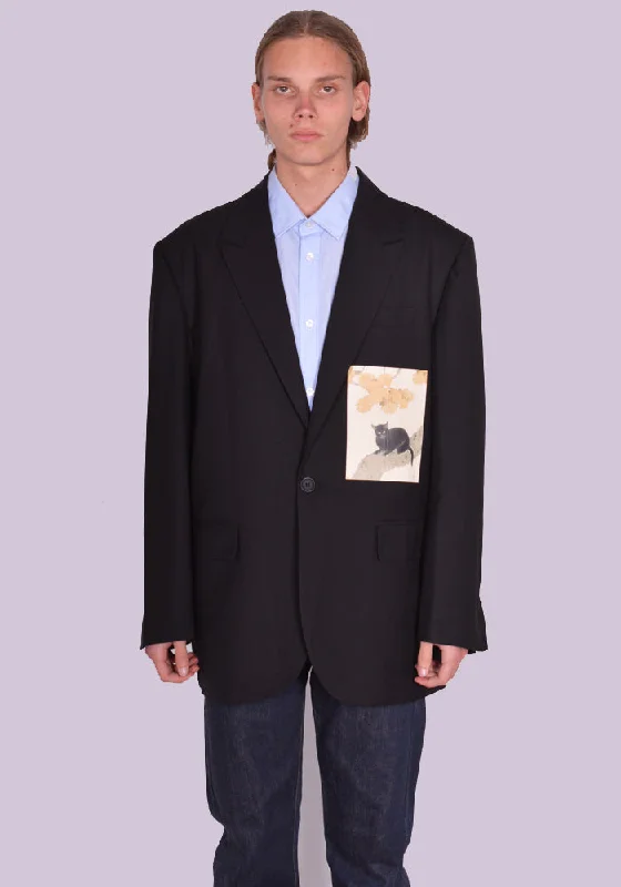 YUIKI SHIMOJI UNISEX PATCHED BLAZER BLACK TREECAT