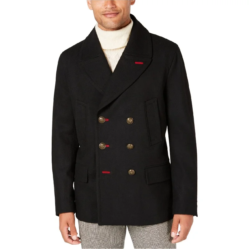 Tallia Mens Bee button Pea Coat, Black, 5XLT