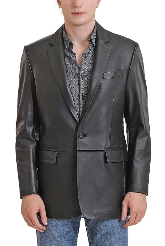 BGSD Men Nicholas One-Button Lambskin Leather Blazer