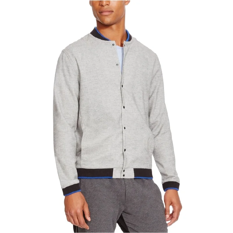 Kenneth Cole Mens Ribbed Trim Varsity Jacket, Grey, X-Large