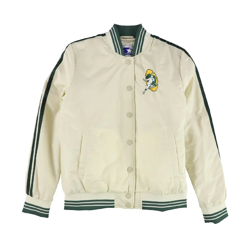 STARTER Mens Packers Varsity Jacket, Off-White, Medium