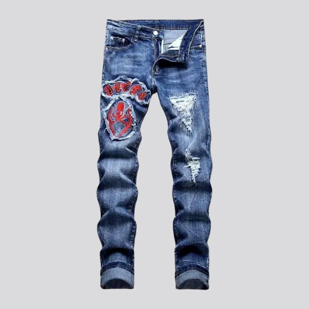 Vintage distressed embroidered men's jeans