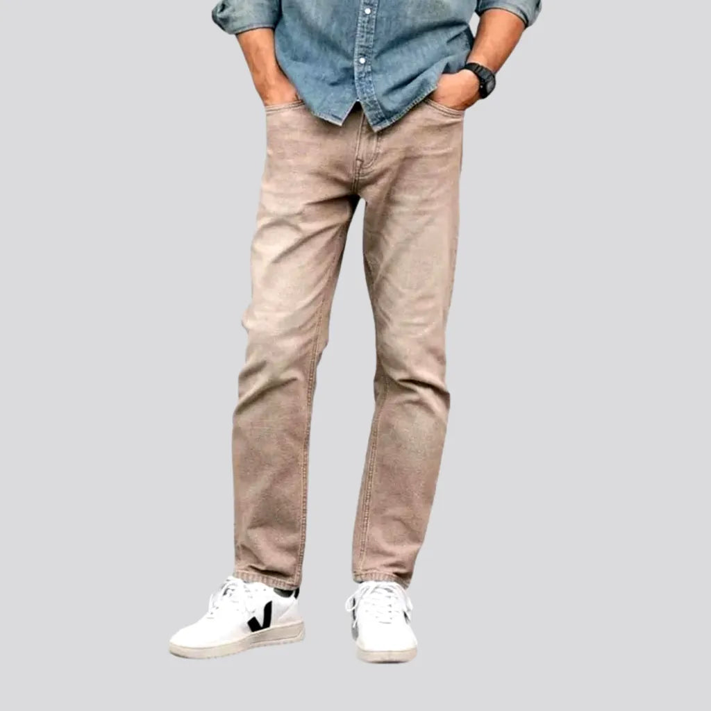 Casual smoothed color denim men's jeans