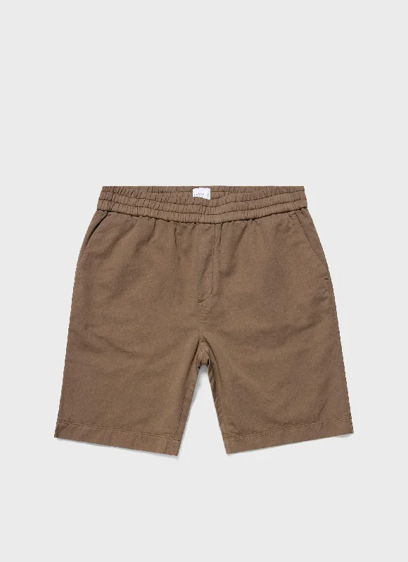 Men's Cotton Linen Drawstring Shorts in Dark Tan