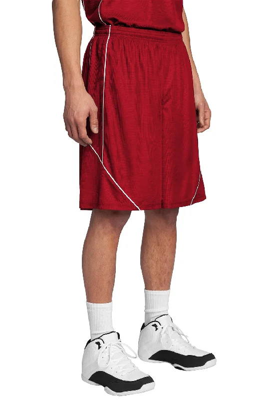 Sport-Tek Mens Moisture Wicking Mesh Reversible Spliced Shorts - True Red - Closeout