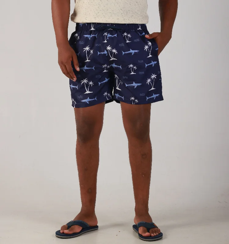 "SHARK PALM POLY" -SHORT- NAVY