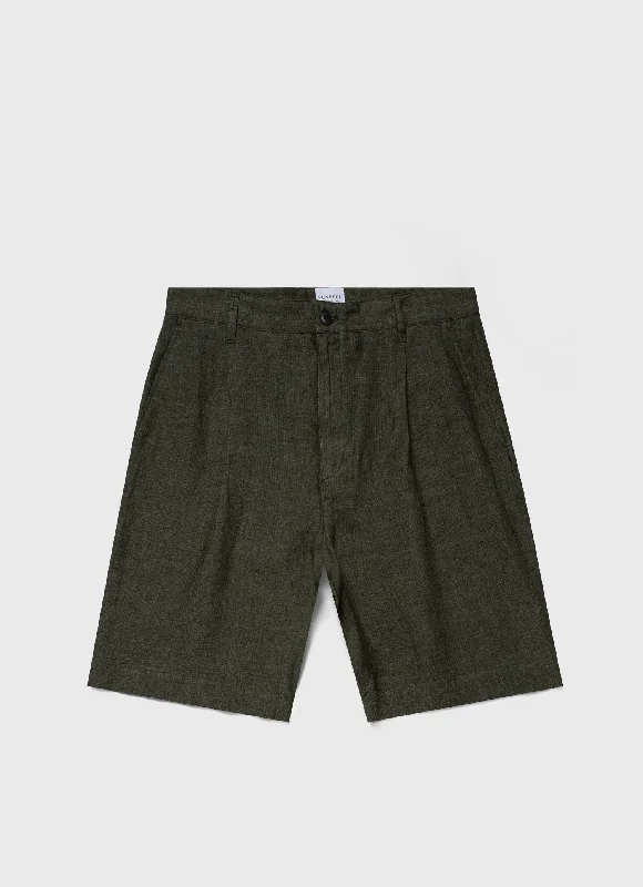 Men's Pleated Linen Short in Hunter Green