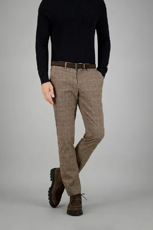 Soft Brushed Check Winter Trousers - Light Brown