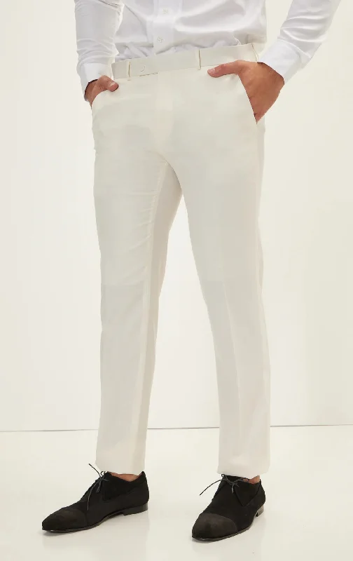 Solid Tuxedo Dress Pants- White