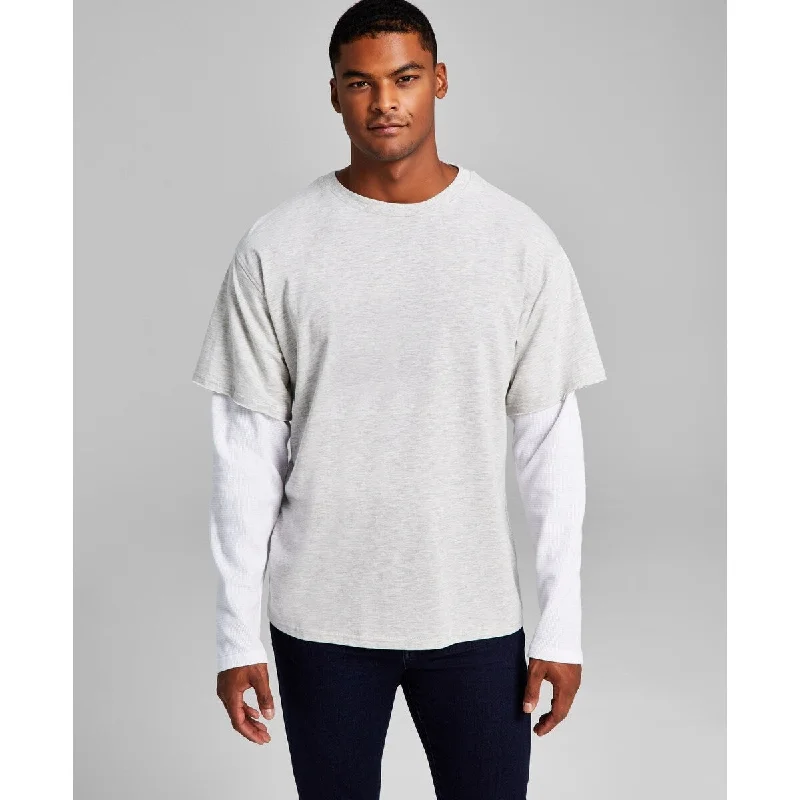 And Now This Men's Oversized Fit Layered Contrast Long Sleeve T-Shirt Gray