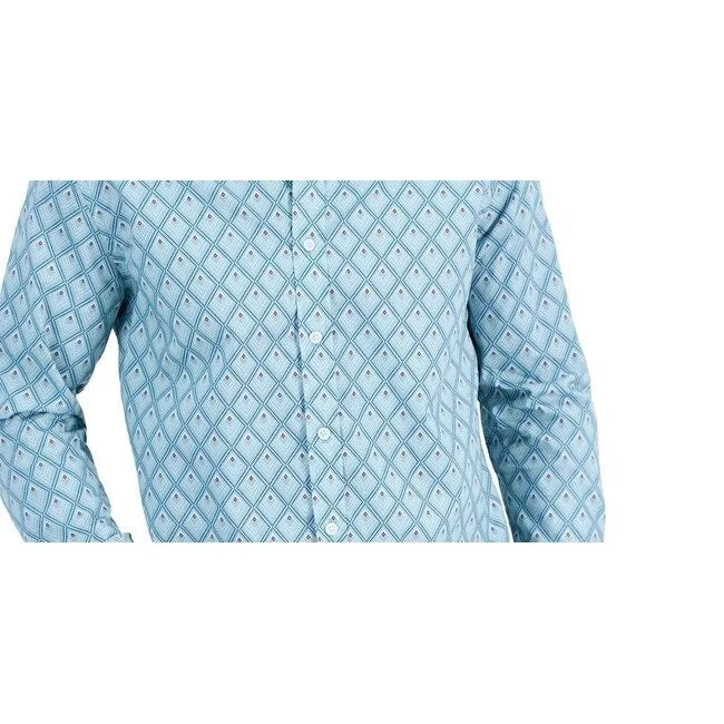 Club Room Men's Long Sleeve Foulard Geometric Print Shirt Blue Size Xx-Large