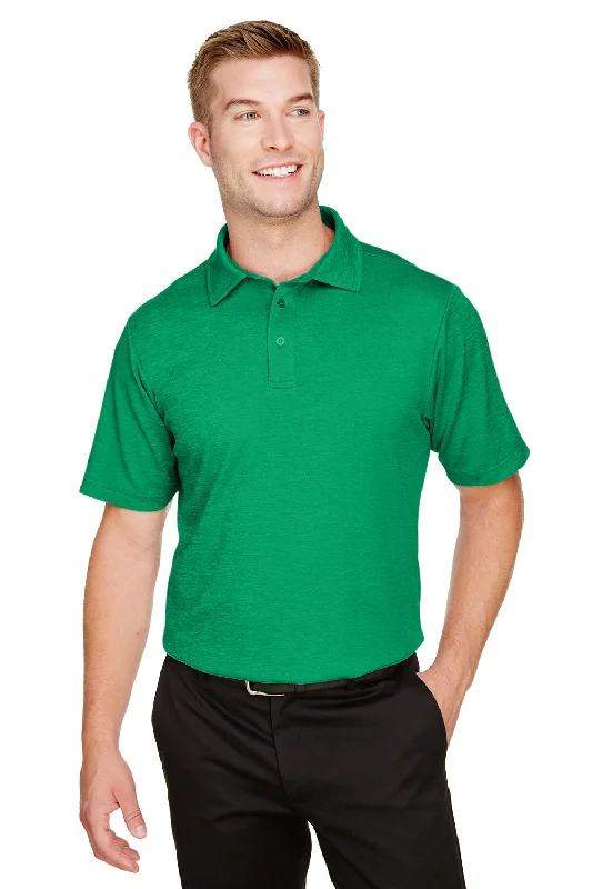 Devon & Jones Mens CrownLux Address Melange Performance Moisture Wicking Short Sleeve Polo Shirt - Heather Kelly Green