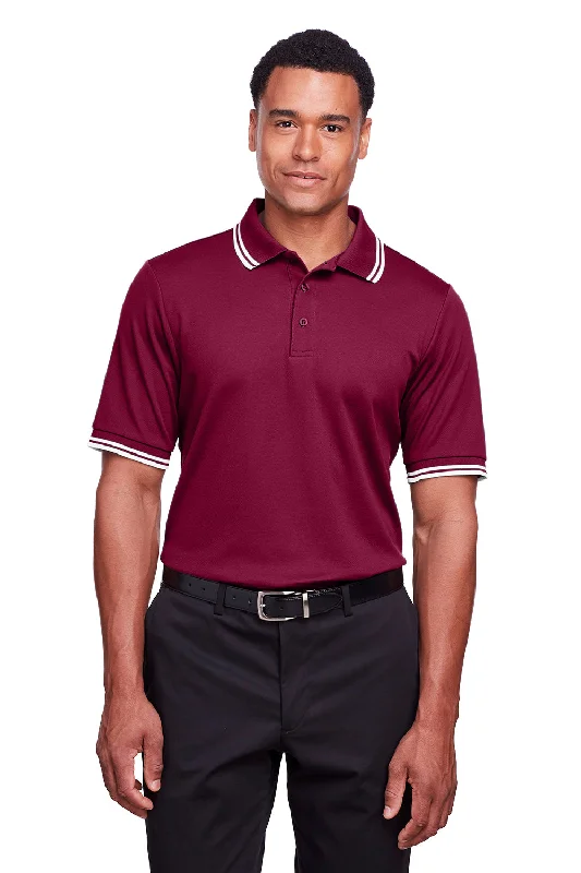 Devon & Jones Mens CrownLux Performance Moisture Wicking Short Sleeve Polo Shirt - Burgundy/White