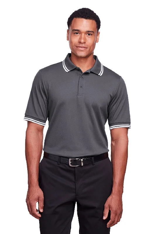 Devon & Jones Mens CrownLux Performance Moisture Wicking Short Sleeve Polo Shirt - Graphite Grey/White