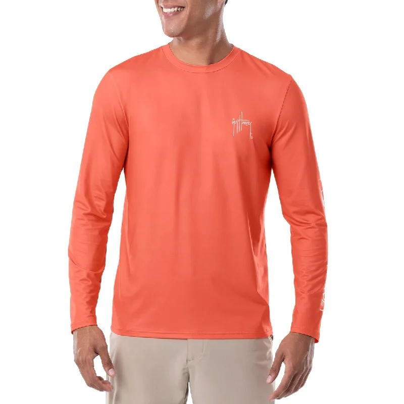 Guy Harvey Men's Moisture Wicking Upf 50 Logo Graphic Long Sleeve T-Shirt Orange Size Large