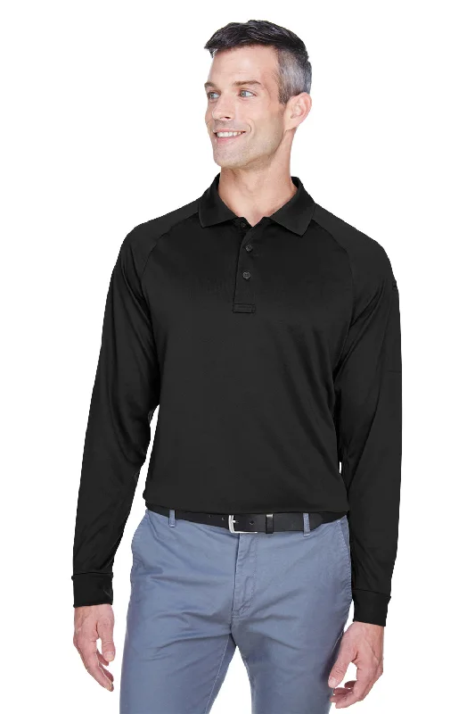 Harriton Mens Advantage Tactical Moisture Wicking Long Sleeve Polo Shirt - Black