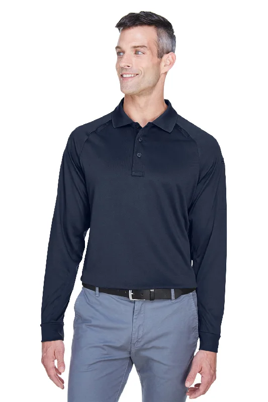 Harriton Mens Advantage Tactical Moisture Wicking Long Sleeve Polo Shirt - Dark Navy Blue