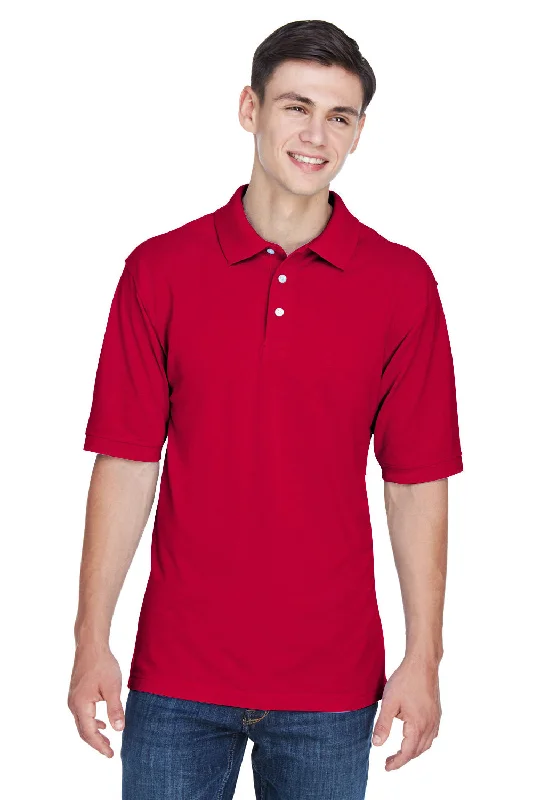 Harriton Mens Easy Blend Wrinkle Resistant Short Sleeve Polo Shirt - Red