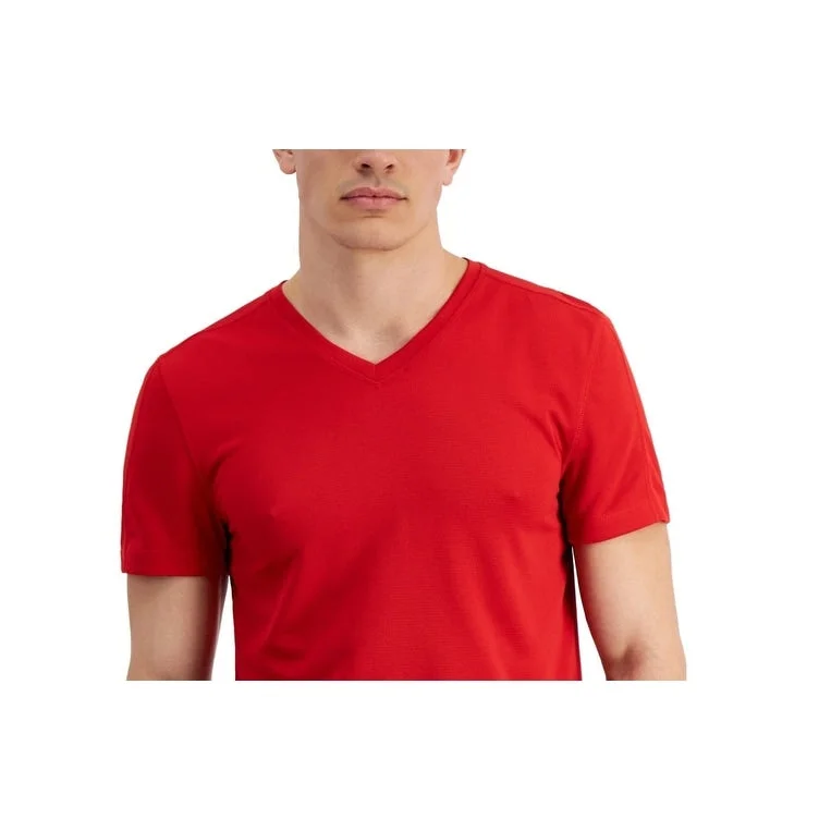 Id Ideology Men's Birdseye Mesh V Neck T Shirt Red Size Medium