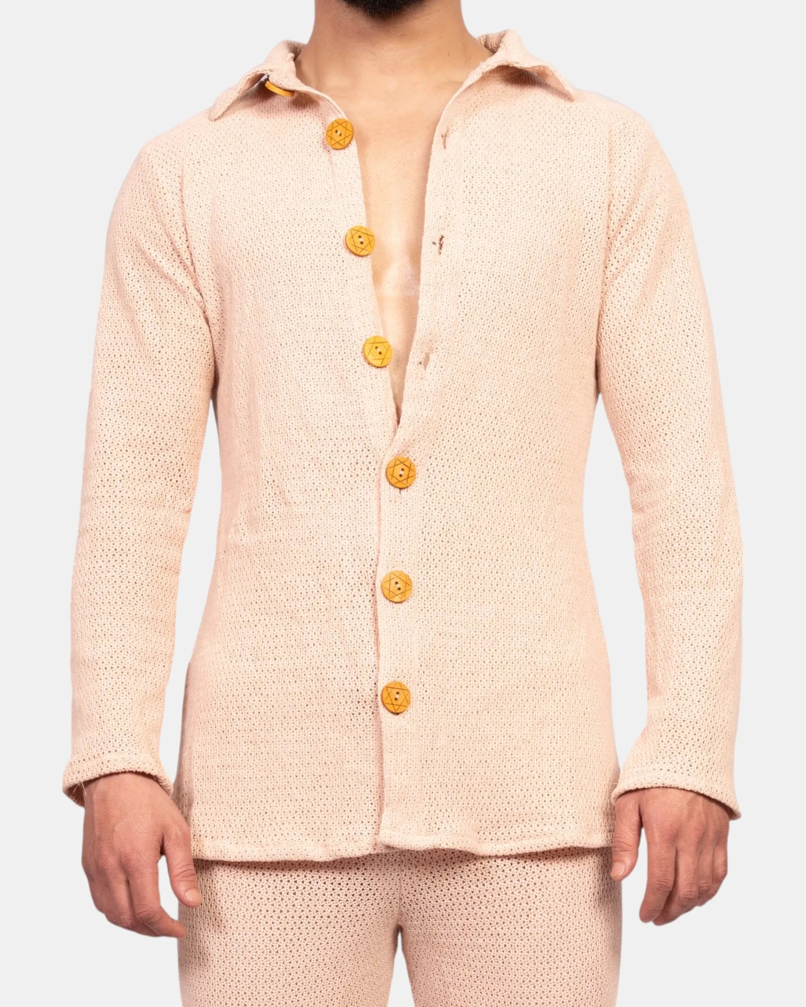 Knitted Crochet Shirt | Ivory Cream