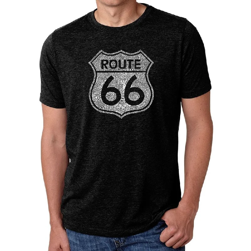 Los Angeles Pop Art Men's Premium Blend Word Art T-shirt - CITIES ALONG THE LEGENDARY ROUTE 66