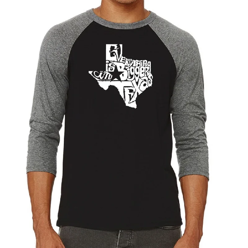 Los Angeles Pop Art Men's Raglan Baseball Word Art T-shirt - Everything is Bigger in Texas