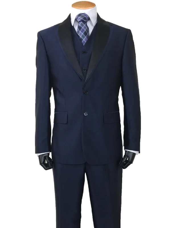 Mens 2 Button Sharkskin Tuxedo with Satin Shawl in Navy