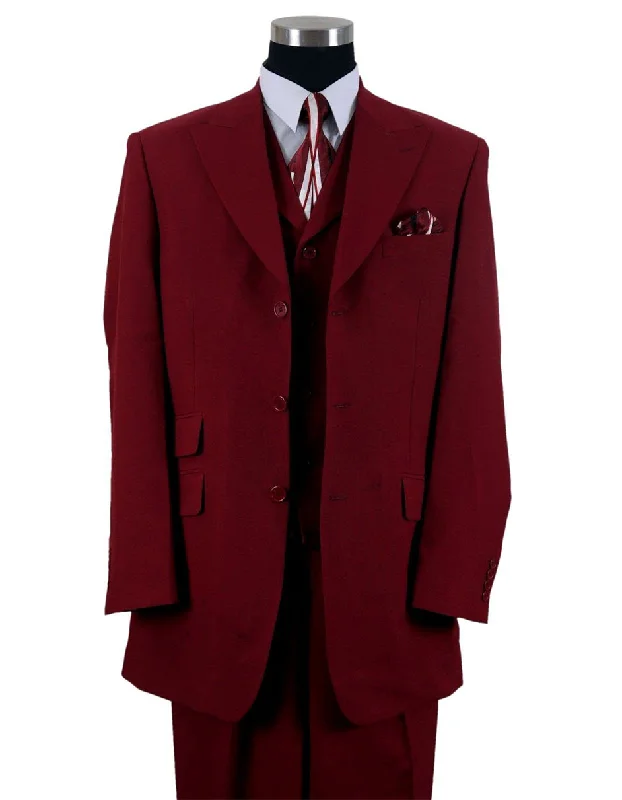 Mens 3 Button Peak Lapel Fashion Suit in Burgundy