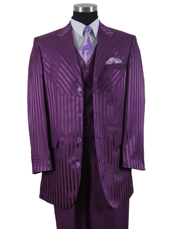 Mens 3 Button Ton on Ton Stripe Fashion Suit in Purple