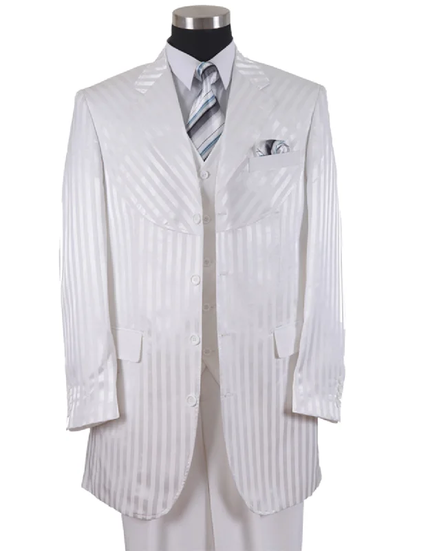 Mens 3 Button Ton on Ton Stripe Fashion Suit in White