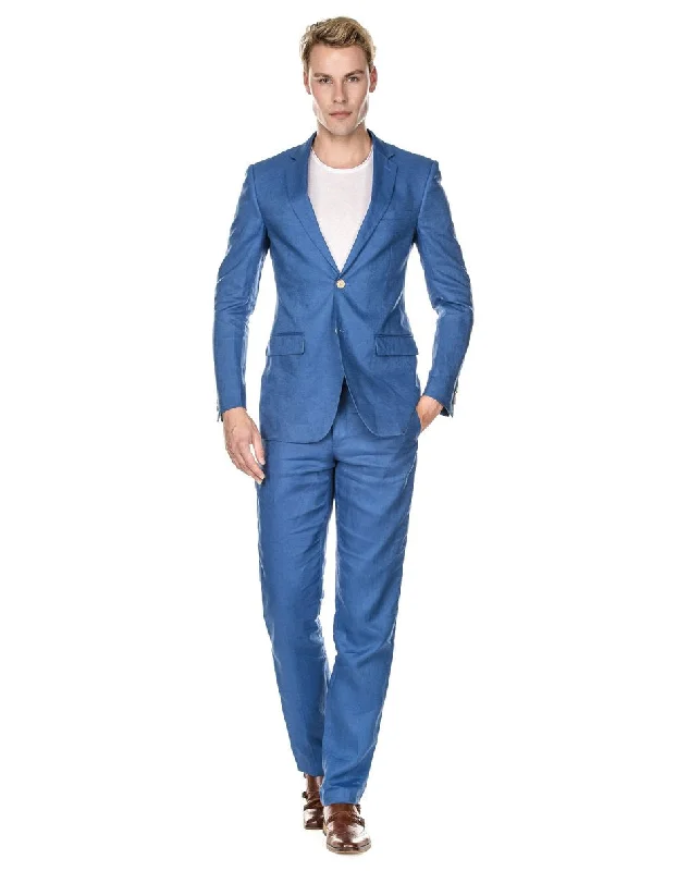 Mens Modern Fit Linen Wedding Suit Indigo